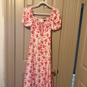 SHEIN Red Floral Puff Sleeve Dress